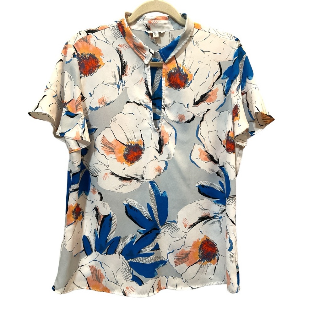 GUESS keyhole collar floral blouse